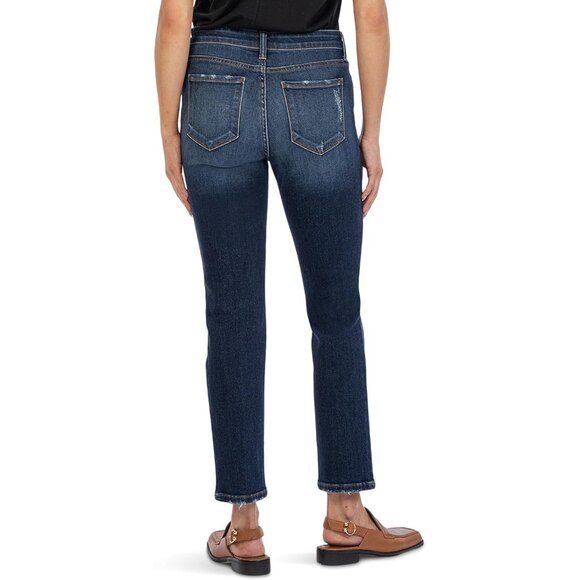 Women’s High-Rise Denim Jeans Blended Cotton Spandex Ankle Straight Fit - Picture 3 of 4